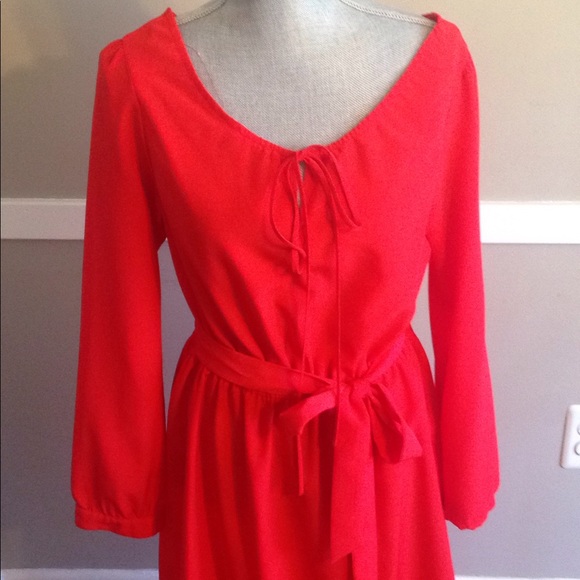 Red belted long sleeved dress - Picture 2 of 5